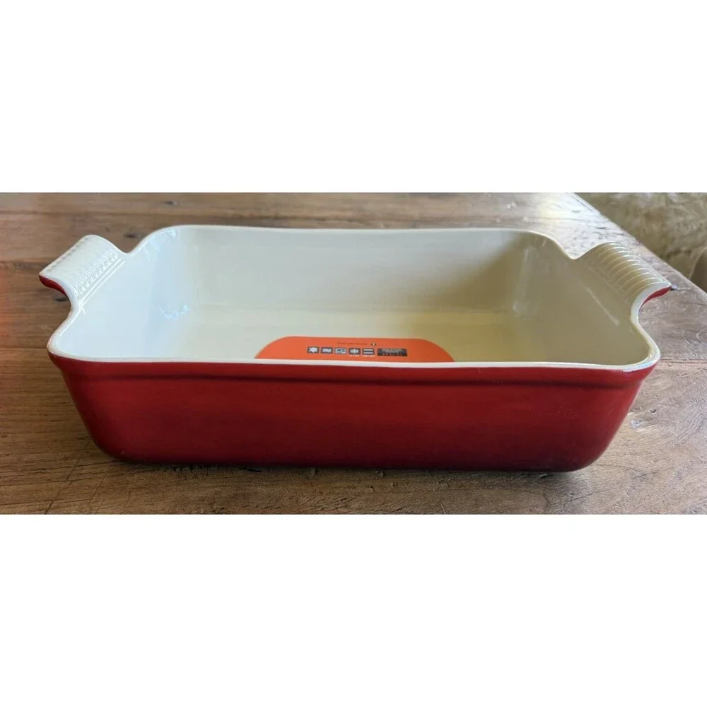 Le Creuset Stoneware Heritage Deep Rectangular Lasagna Dish 6.75qt Cerise NEW